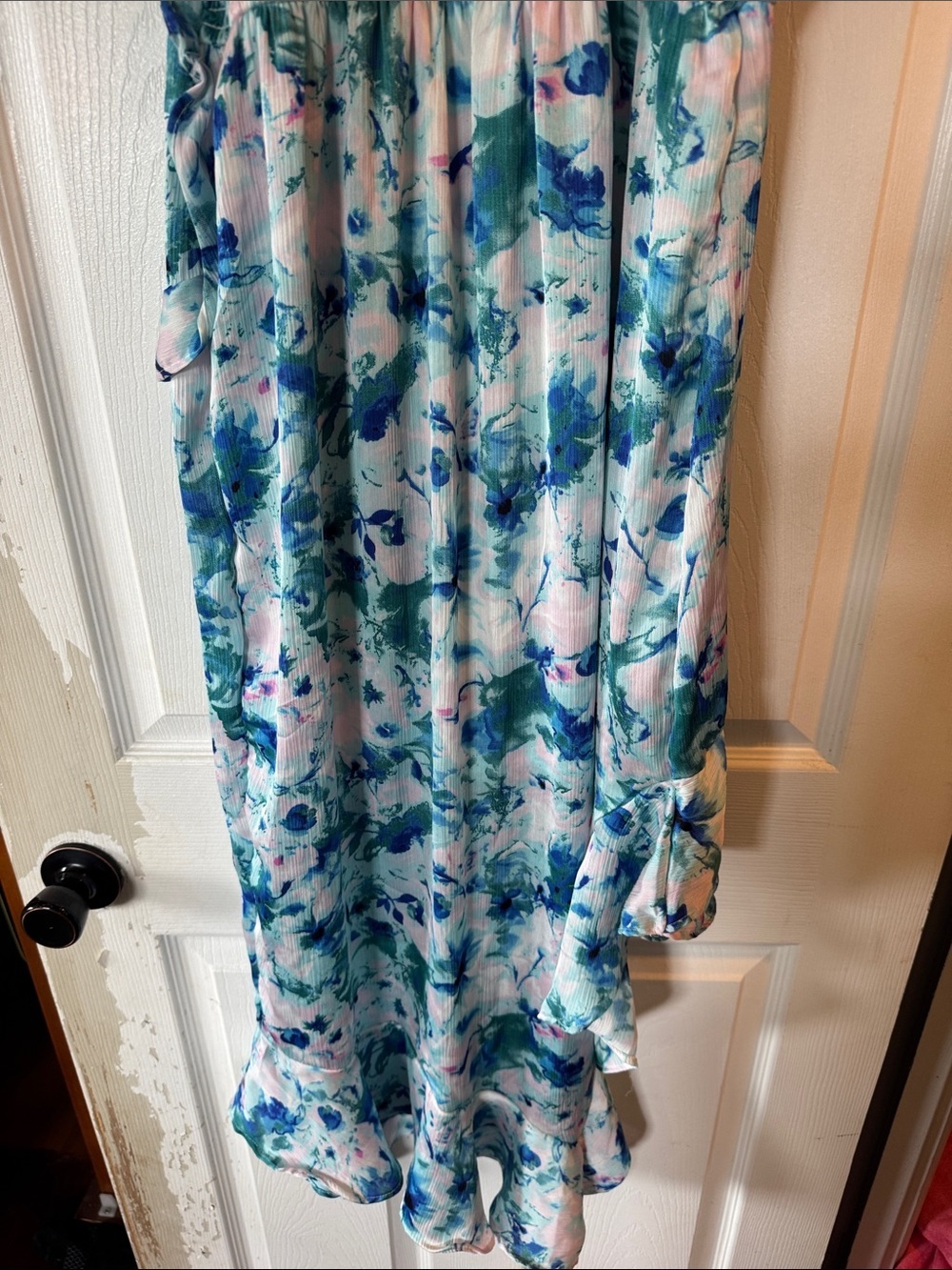 Floral Blue & White Ruffle High-Low Dress - Picture 6 of 6